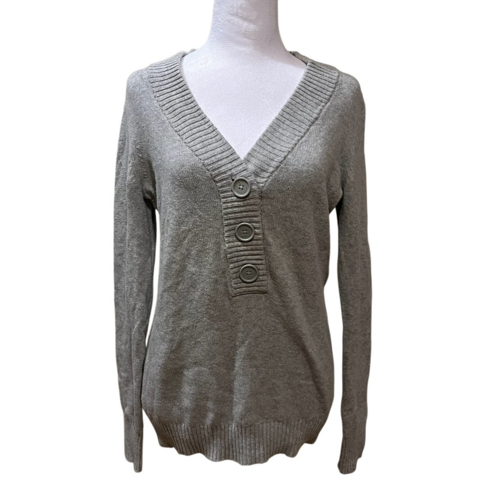 Banana Republic Gray V-Neck Sweater with Buttons